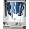 thumbnail image 5 of Abstract Blue Moire Tie Up Curtains for Window, Thermal Insulated Balloon Shade Adjustable Rod Pocket Curtains Valance Panels for Kitchen Bathroom Cafe 42 x 45 Gradient Coastal Ocean Geometric Waves, 5 of 6