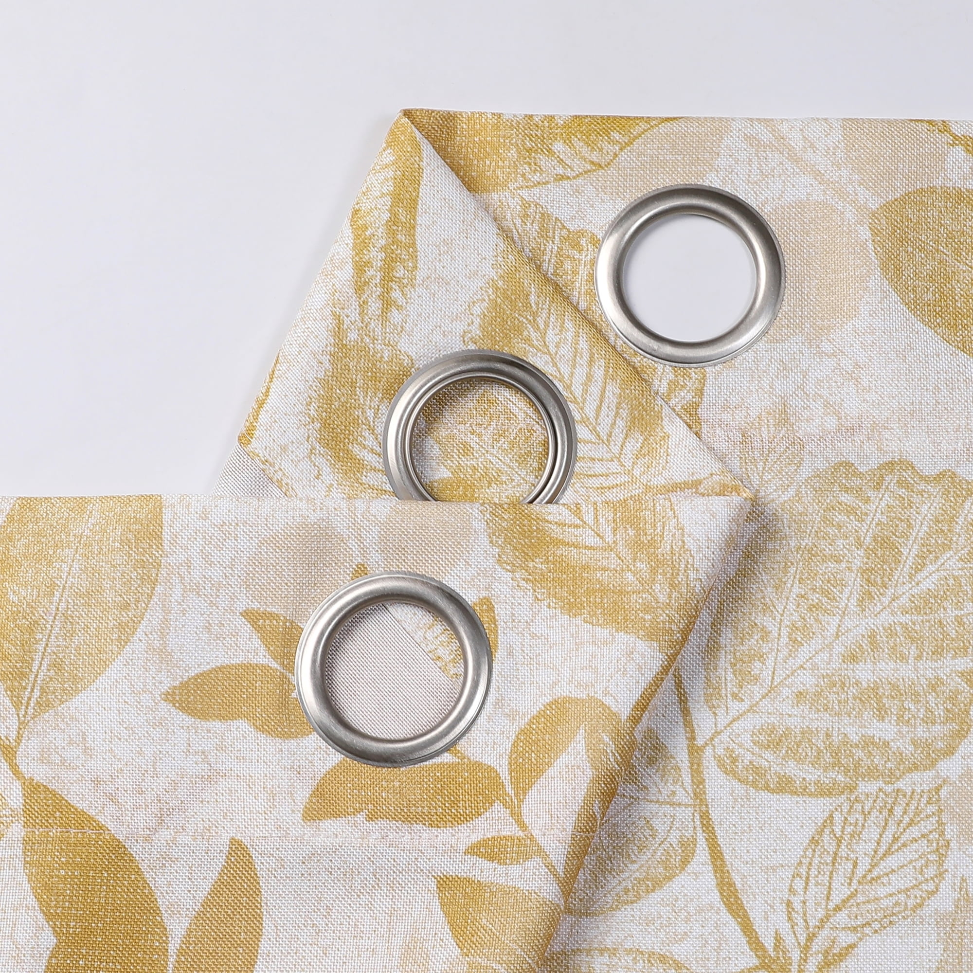 Bohogeo Linen Curtains for Living Room 84 inch Length Leaf Print Botanical Sheer Curtains Natural Texture Soft Touch Light Filtering Privacy Protect Drapes, Gold, 55" Wide, Set of 2 Panel