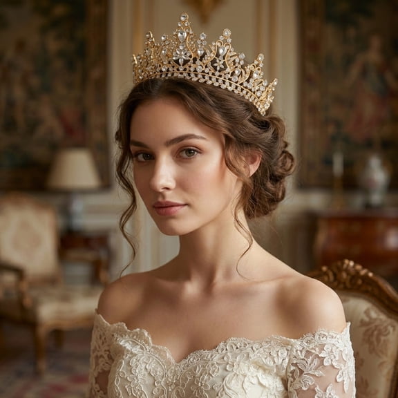 MIALLO Delicate Floral Rhinestone Tiara, Golden Luxury Elegant Women Tiara for Wedding, Anniversary, Pageant and Gifting