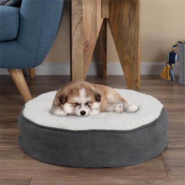 Petmaker M320243 20 x 4,5 Po Oreiller en Mousse à Mémoire de Forme Rond Lit pour Animaux de Compagnie - Gris