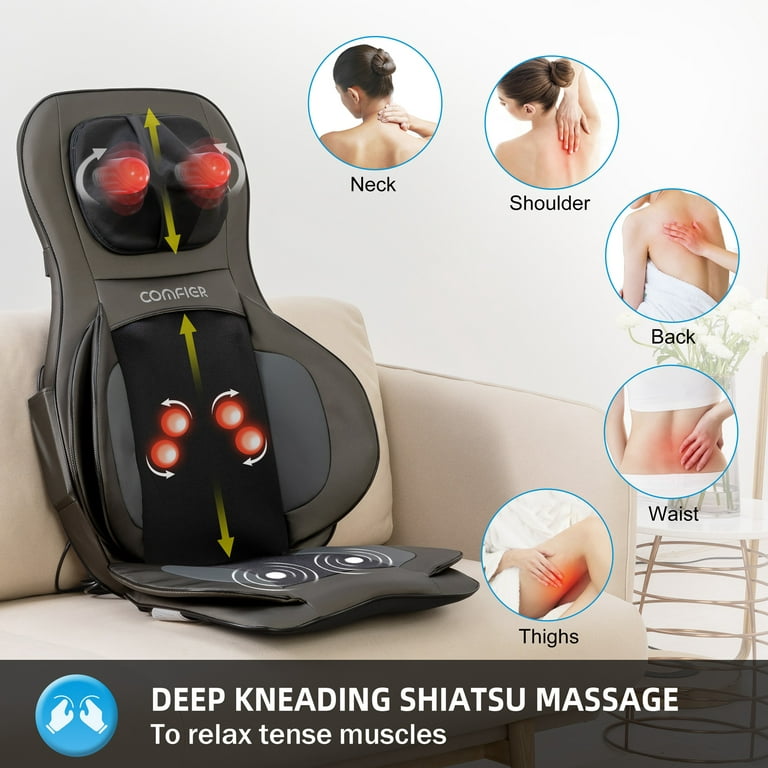  COMFIER Shiatsu Neck & Back Massager – 2D/3D Kneading Full Back  Massager with Heat & Adjustable Compression, Massage Chair Pad for Shoulder  Neck and Back Full Body, Gifts for Men Dad 