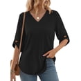 thumbnail image 2 of MOSHU V Neck Tops for Women 3/4 Length Sleeve Women Tops Casual Dressy Women Blouses Trendy Tunic Tops, 2 of 7
