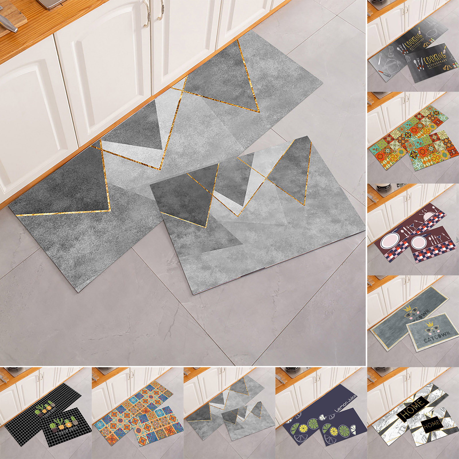 Floor Comfort Mats Kitchen Rugs Set 2 Pieces Waterproof Kitchen Rugs