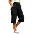 thumbnail image 6 of Karymi Jeans for Women Elastic High Waist Pleated Culottes, Casual Solid Cropped Capri Pants with Pockets, Wide Leg Calf-Length Trousers Summer Outfits, 6 of 7