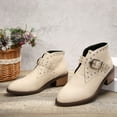 thumbnail image 5 of Viluyesy Womens Ankle Boots, Wide Calf Pointed Toe Faux Leather Fashion Buckle Booties Beige, 5 of 9