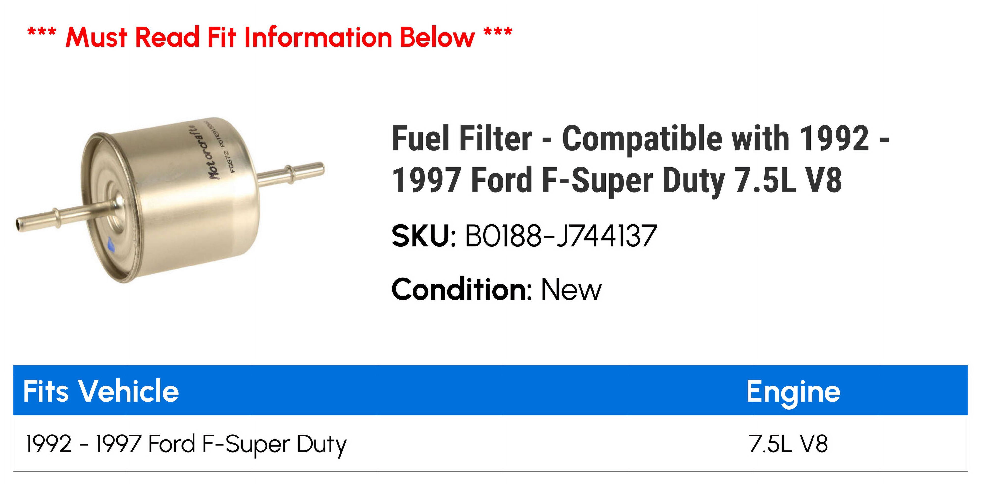 Fuel Filter - Compatible with 1992 - 1997 Ford F-Super Duty 7.5L V8 1993 1994 1995 1996
