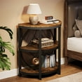 thumbnail image 6 of Fnova Farmhouse Half-Moon End Table, 3-Tier Storage Wood Side Table with Metal Frame, Modern Bedside Table, Narrow Sofa Table for Living Room Bedroom, Easy Assembly, Vintage Brown, 6 of 17