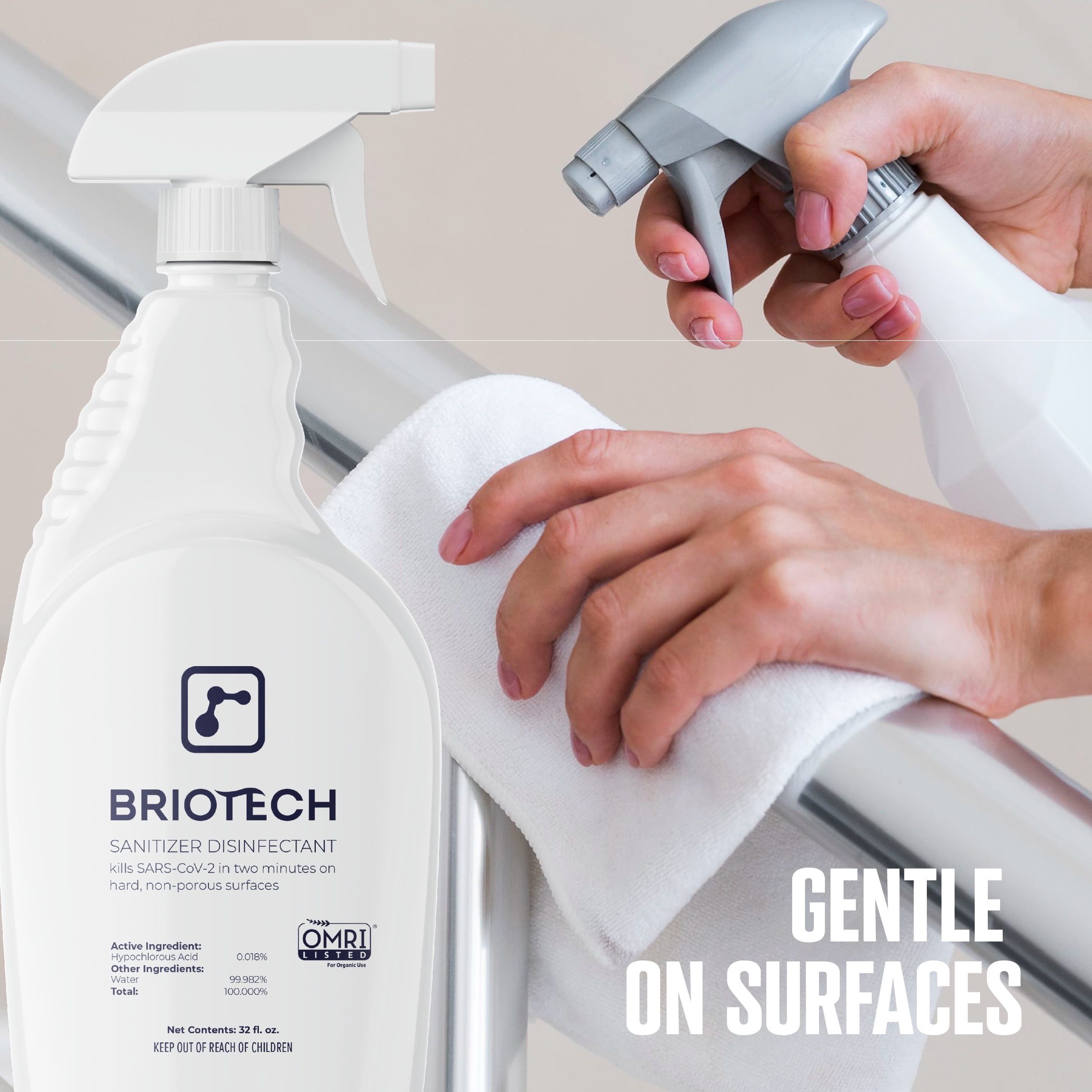 BRIOTECH No Rinse Ready to Use Sanitizer, OMRI Certified, Gallon