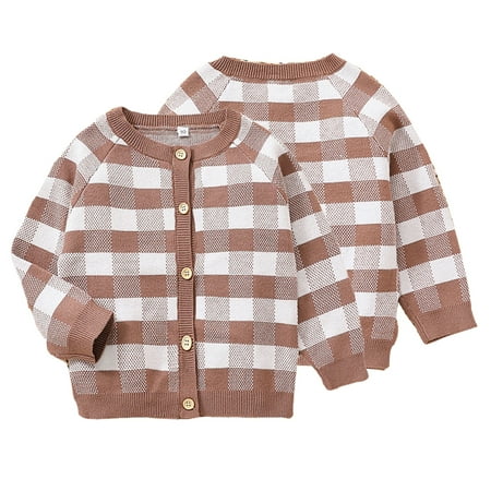 

KYAIGUO Toddler Girls Checkerboard Knit Sweater Autumn Cardigan Plaid Tops Baby Boys Wiinter Warm Soft Sweater