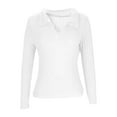 thumbnail image 6 of aidice Going out Tops for Women Lapel Collared V Neck Slim Fitted Stretch Long Sleeve Shirt Basic Comfy Undershirt Pullover, 6 of 7