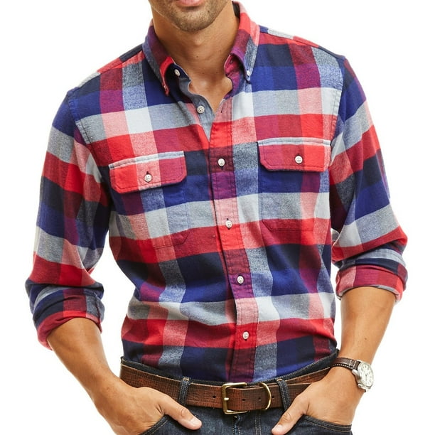 Nautica - Nautica NEW Red Blue Mens Size 2XL Plaid Flannel Button Down ...