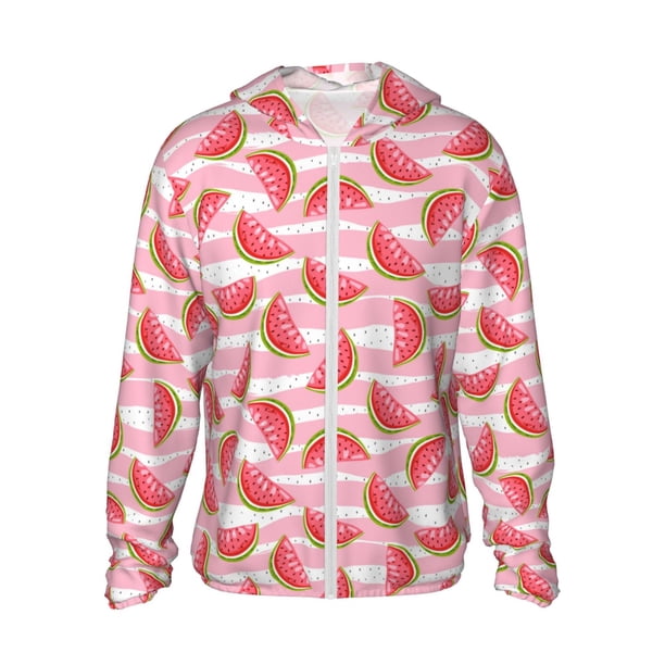 Fotbe Sweet Watermelon Chaqueta con Protección Solar UPF 50+ para Hombre y Mujer, Camisa con Capucha y Bolsillos-XX-Large