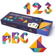 Wooden Colorful Tangram Jigsaw Puzzle Games with Cards Early Education Kids Intellectual Toys