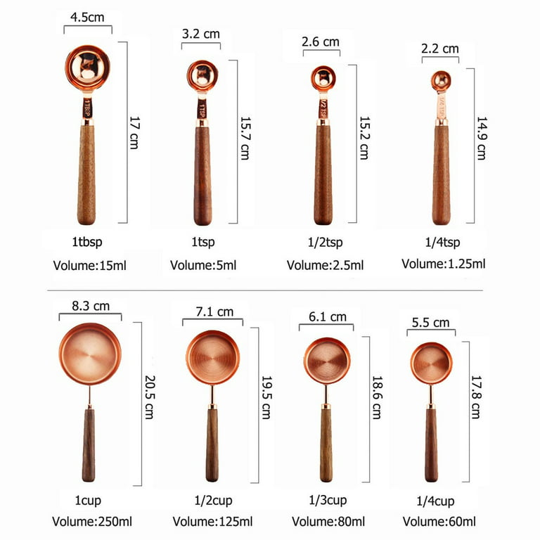 8pcs Measuring Cups And Spoons Set, Stainless Steel Measuring Cups And  Spoons With Wood Handle For Dry And Liquid Ingredients