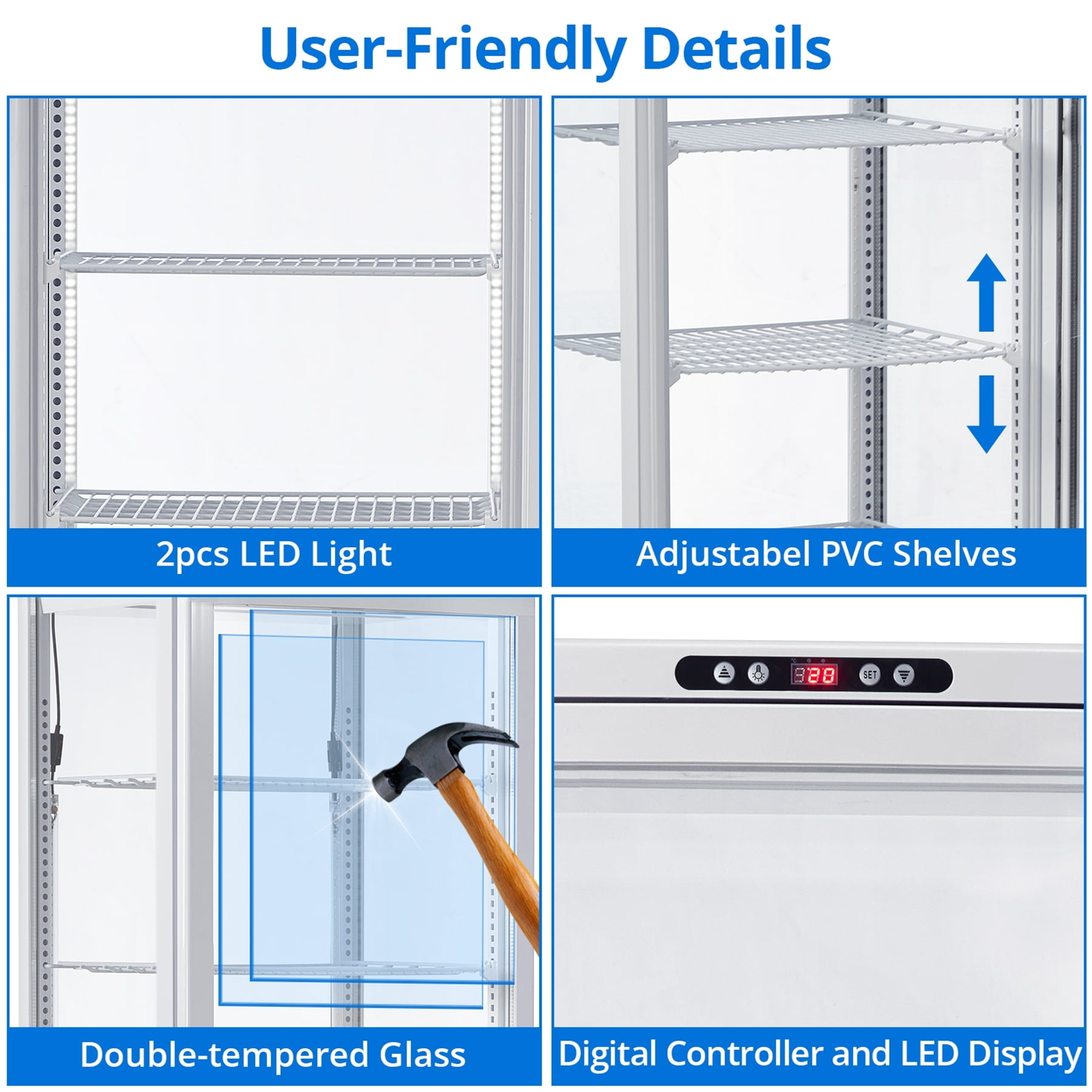 6-Tier Upright Commercial Refrigerator Display Case with Universal wheel,10.52 Cu.FT Single-Door Countertop Pastry Display Case with Interior LED Lighting,Double-Layered Glass