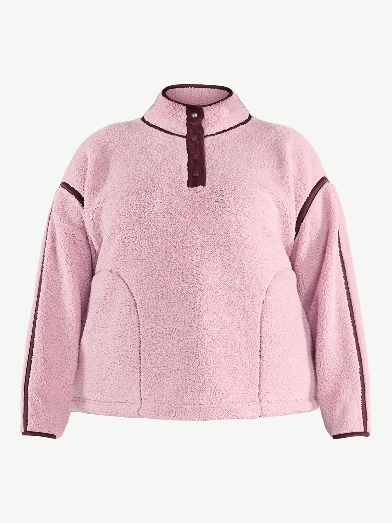 Terra & Sky Women's Plus Size Faux Shearling Quarter Snap Pullover, Sizes 0X-4X