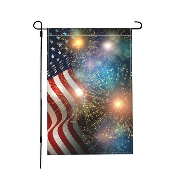 SPXUBZ 12" x 18" Burlap Patriotic Garden Flag, Fireworks USA Memorial Outdoor