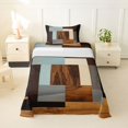 thumbnail image 2 of Castle Fairy Mid Century Wood Geometric Inlay Twin Sheets 3pcs,Minimalist Textured Wood Panel Bedding,Brown Sky Blue,1 Flat Sheet, 1 Fitted Sheet and 1 Pillowcase, 2 of 7