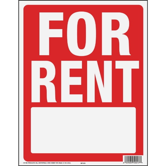 Hy-Ko For Rent Sign - Outdoor Red - 1 Piece — Residential Use, Standard Application