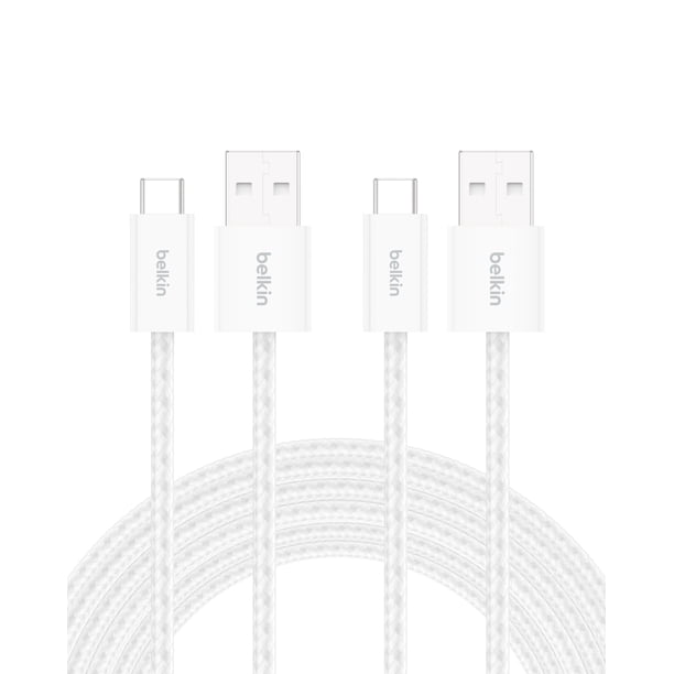 Cable USB-A a USB-C trenzado Belkin de 3 m, blanco (paquete de 2)