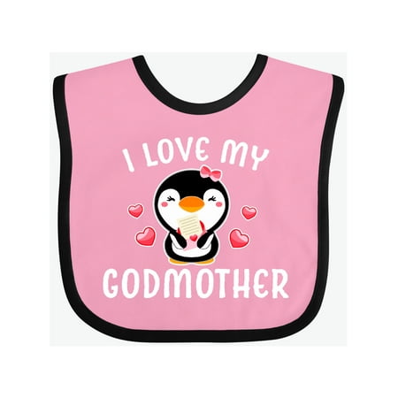 

Inktastic I Love My Godmother with Cute Penguin and Hearts Gift Baby Girl Bib