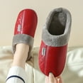 thumbnail image 2 of Rokment Women's Men's Winter Slippers Unisex Leather Fleece Lined Fuzzy House Shoes for Bedroom Home Indoor Cozy Warm Memory Foam Slip on Red Size 7, 2 of 5