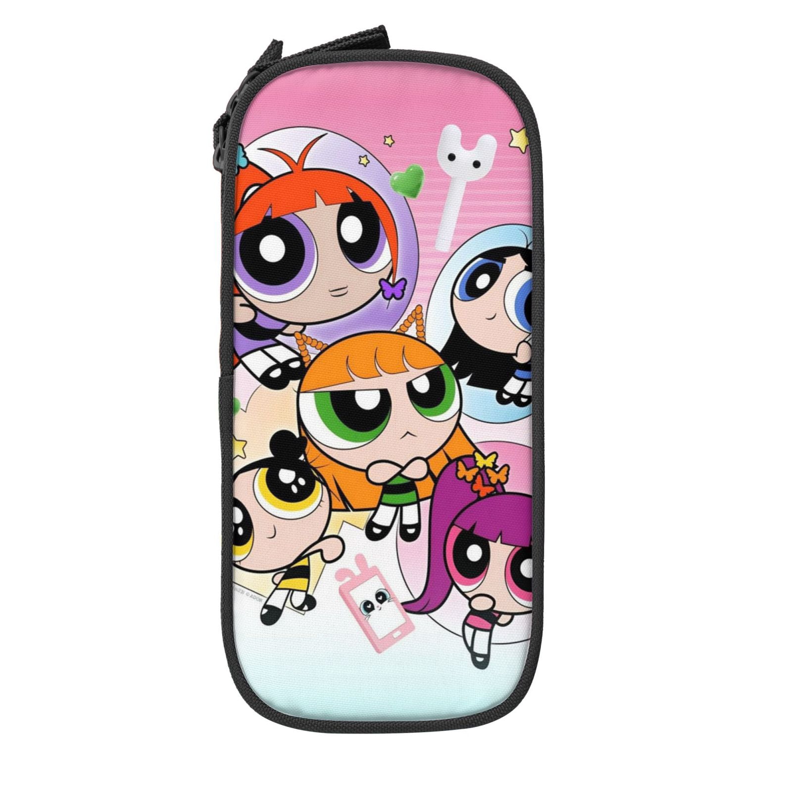 The Powerpuff Gi-rls Pencil Case Large Capacity Pencil Pouch Pen Bag Office Stationery Organizer Travel Makeup Bag Black
