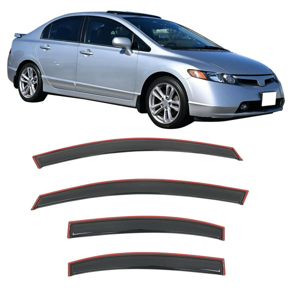 Ikon Motorsports In-channel Window Visors for 2006-2011 Honda Civic 4Dr Acrylic Smoke Rain Deflectors 4PCS