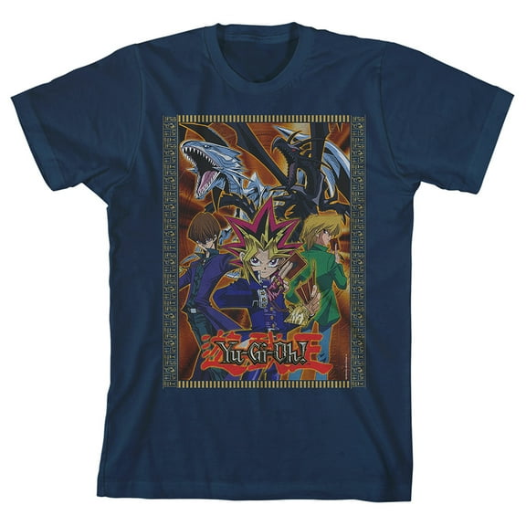 Yu-Gi-Oh Main Characters Youth Navy Blue Graphic Tee-M