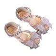 thumbnail image 2 of Piuwrlz Versatile Glitter Crystal Sandals for Little Girls Peep Toe Shoes Lace-Up Bow Dress Shoes Pink Size 6 Years, 2 of 4