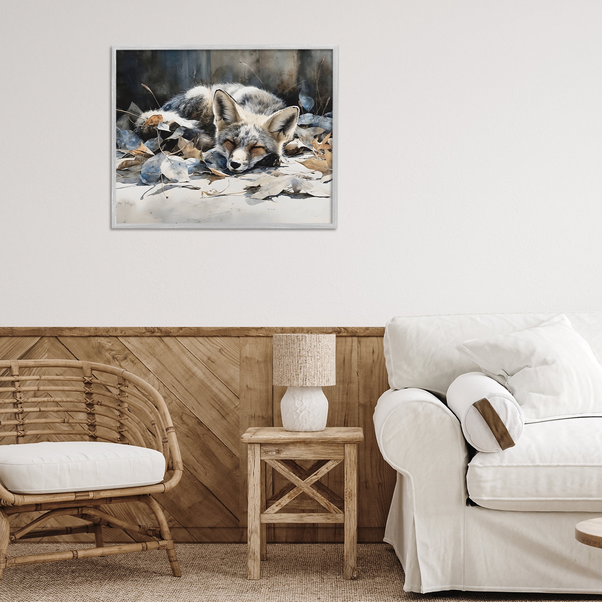 Stupell Industries Blue Fox Resting Among Leaves Gray Framed Giclee Art, design by Franklyn Gregory