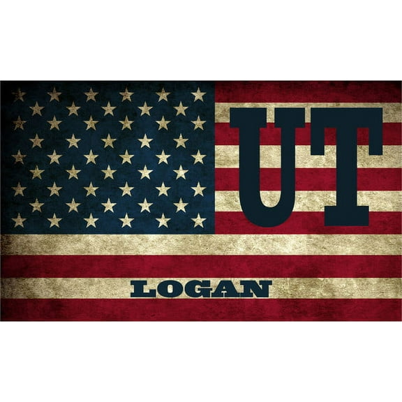 Logan UT Utah Cache County Vintage US Flag Decal Bumper Sticker 3M Vinyl 3" x 5"