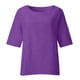 thumbnail image 4 of ICHUANYI ClearanceWomen's Summer Fashion Cropped Sleeves Round Neck Cotton Line Loose Shirt Blouse(Dark Purple, XXL) ICHUANYI WER20232080501436, 4 of 6