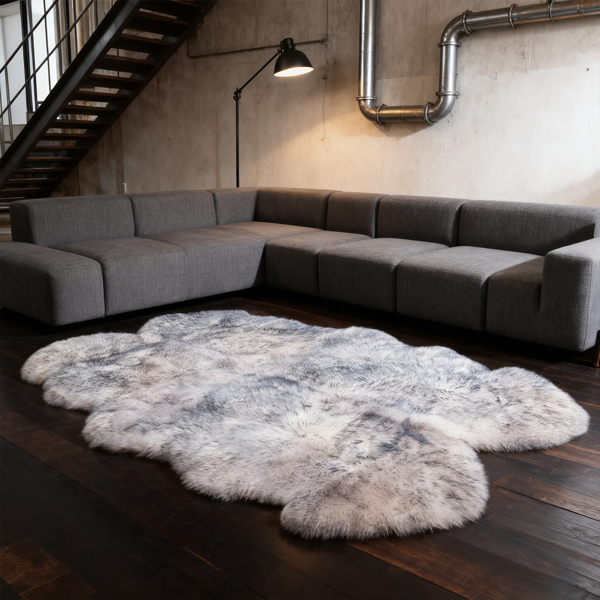 Faux sheepskin area rug 4'x6', white-gray machine-washable fluffy carpet，Suitable for bedroom, living room, and children's room bedside rug
