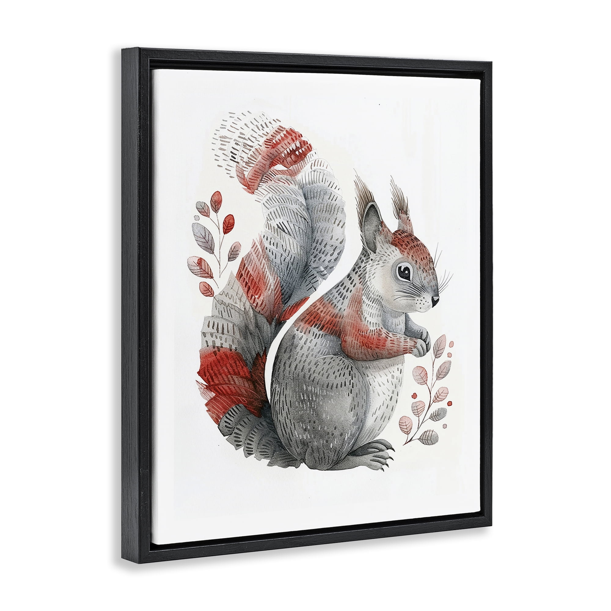 Stupell Industries Scandinavian Style Squirrel Animals Painting Black Floater Framed Canvas Art Print Wall Art, 17 x 21