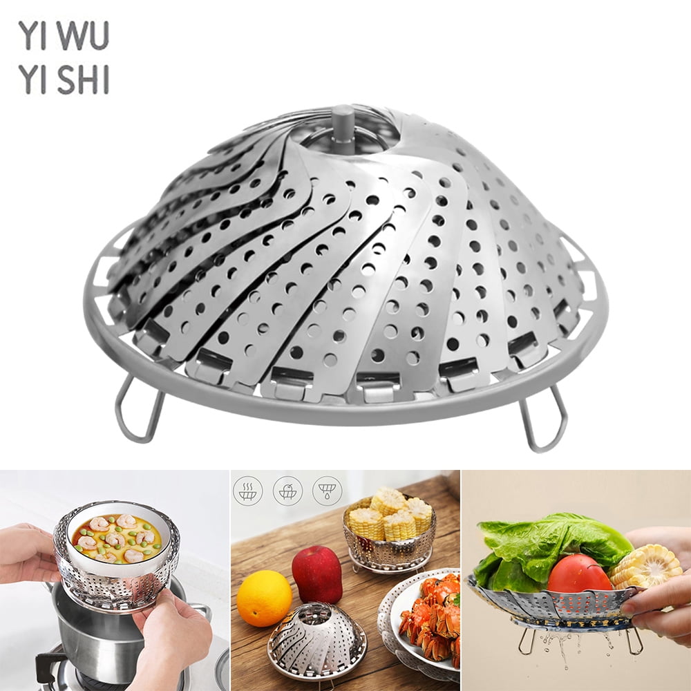 Stainless Steel Folding Mesh Food Dish Vegetable Poacher Steamer Basket Cooker W 
