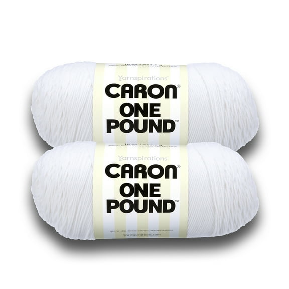 Caron® One Pound™ #4 Medium Acrylic Yarn, White 16oz/454g, 812 Yards (2 Pack)