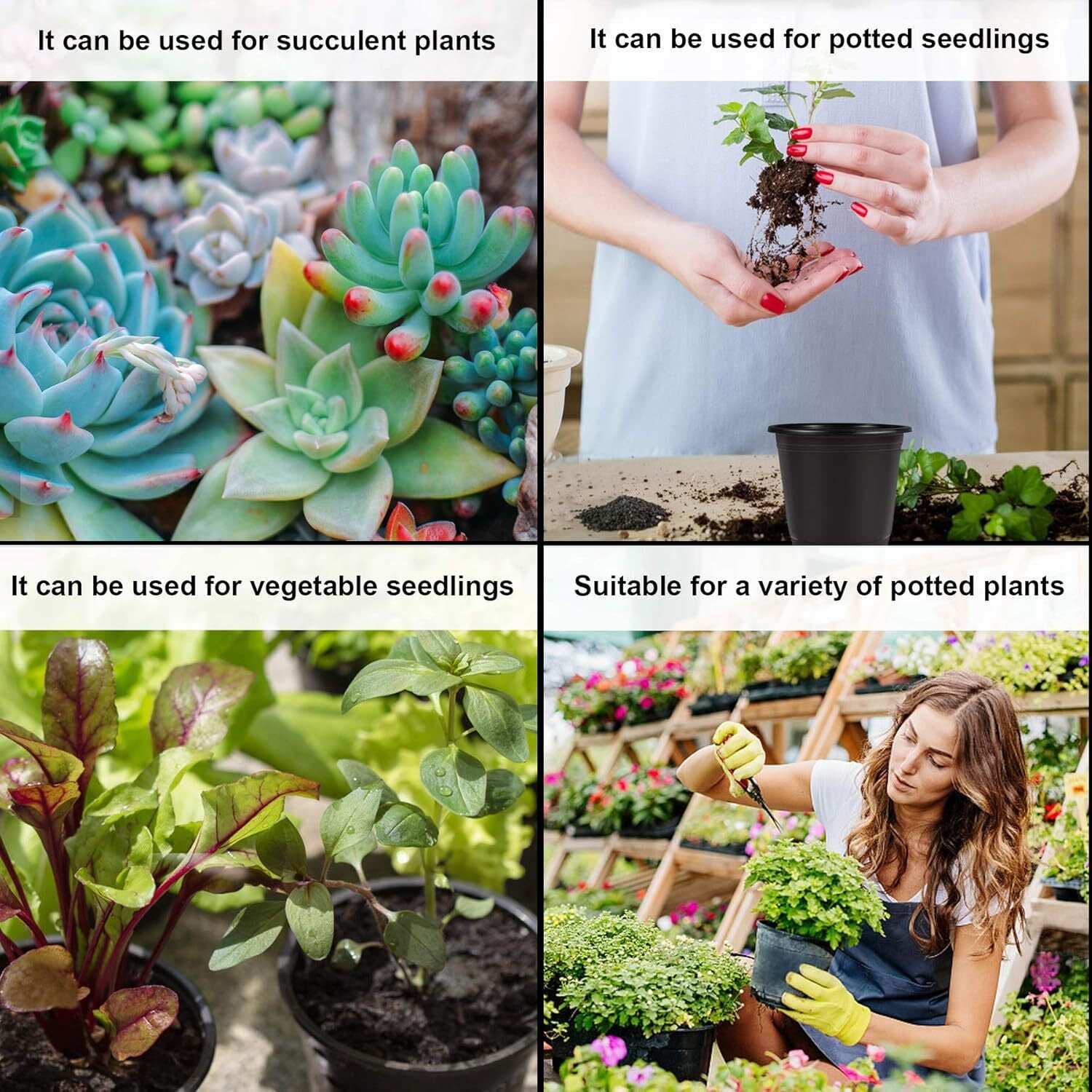 GoXteam 100 Pack Nursery Pots, 4 Inch Black Plants Flower Pots Durable Plastic Planters Indoor Modern Decorative Seed Container Pots for House Plants, Succulent, Flower