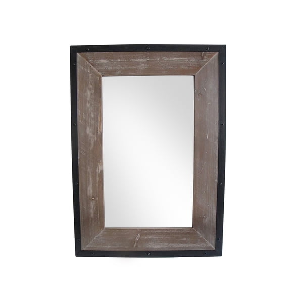 Transitional Mirror with Wooden Framing and Metal Outline, Black & Brown - Saltoro Sherpi