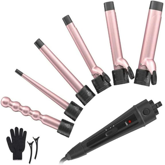 RKXQT 6-in-1 Curling Iron Professional Curling Wand Set Instant Heat Up Hair Curler with 6 Interchangeable Ceramic Barrels