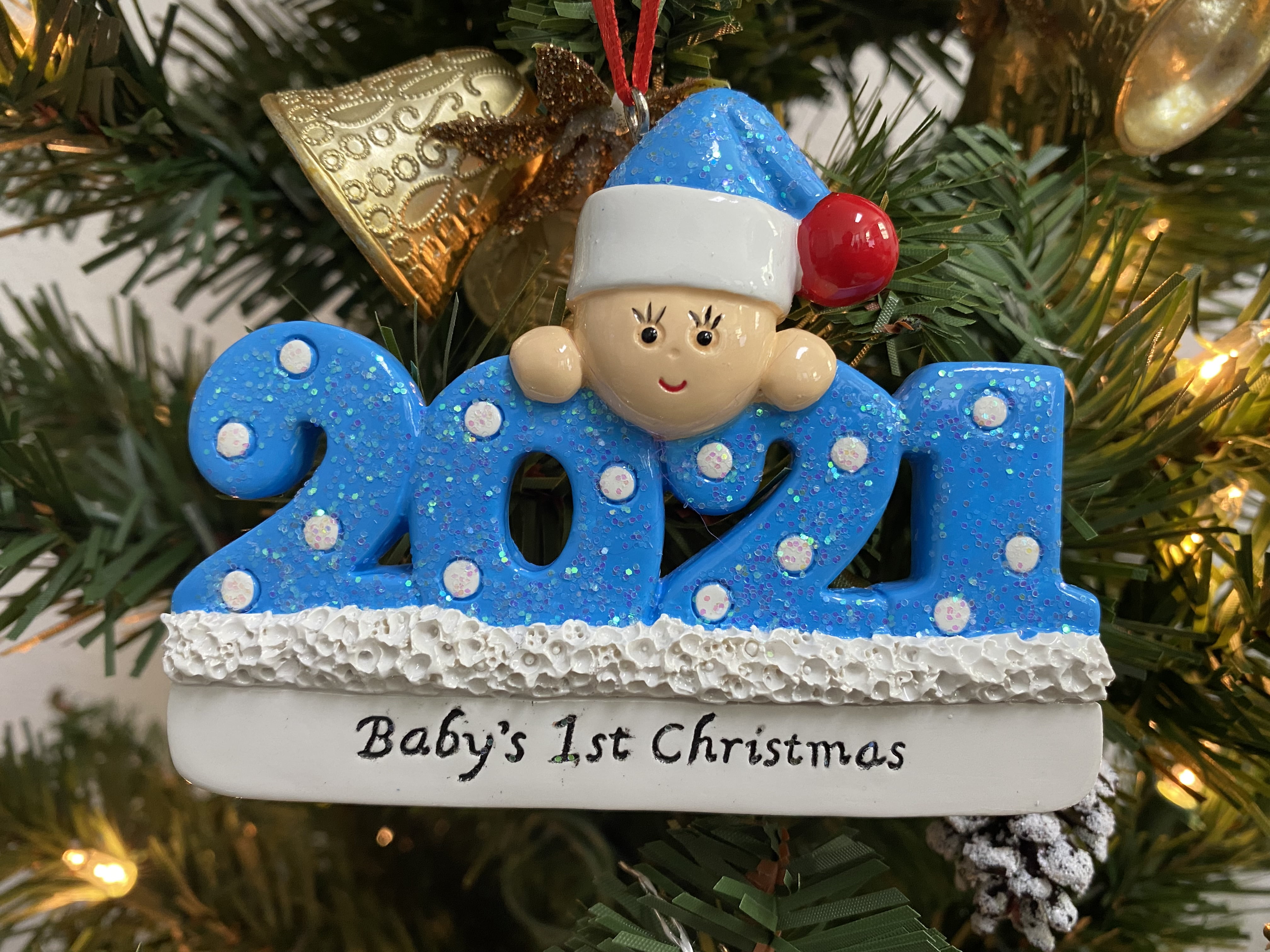 Christmas Baby 1st Christmas Tree Decoration Handmade Baby Boy In A Sleigh Ornament Personalised Baby's First Christmas Bauble Blue 
