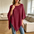 thumbnail image 5 of Womens Spring Autumn Solid Knit Poncho Wrap, Faux Fur Asymmetric Hem Loose Cape, Casual Cozy Relaxed Fit Everyday Layering Cover Up Red L, 5 of 6