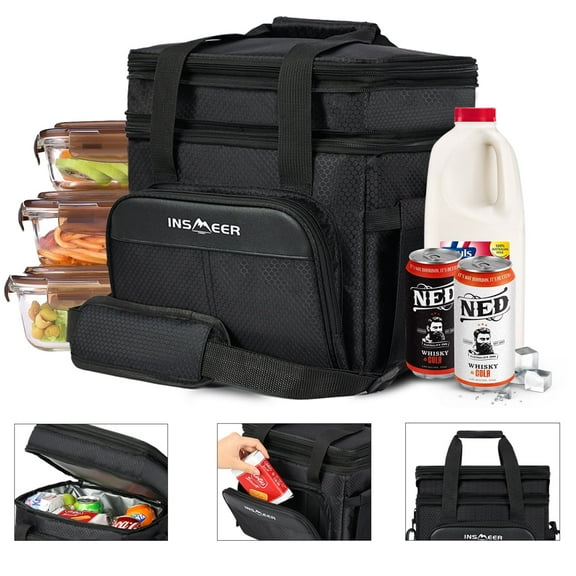 INSMEER Expandable Insulated Lunch Bag for Men, Leakproof 2-Layer Cooler, 30-Can Large Capacity 21.13 Qt, Perfect for Adult Work Travel Picnic