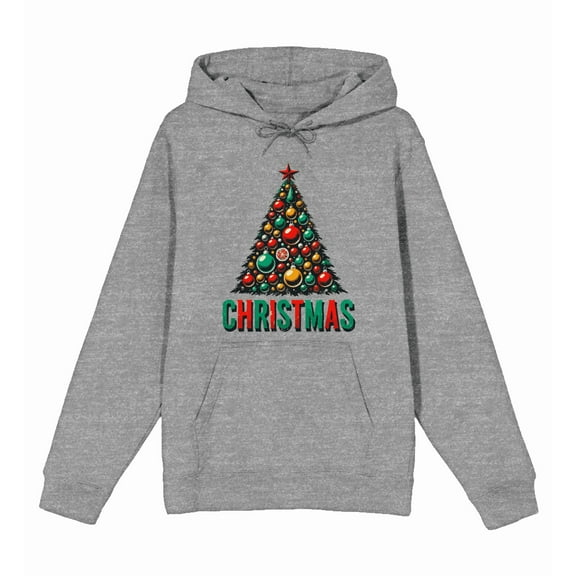 Christmas Tree Adult Heather Gray Long Sleeve Hoodie-Medium