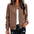 thumbnail image 4 of Chiccall Jackets for Women Zip‑Up Long Sleeve Loose Casual Bomber Jacket Lightweight Coat Outerwear Brown S, 4 of 8