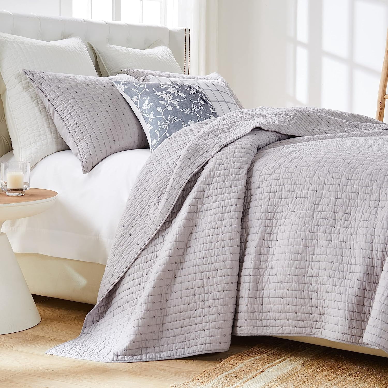 Greenland Home Textured Fashion Finely Stitched Bedding Set, Monterrey Gray, 3-Piece Full/Queen
