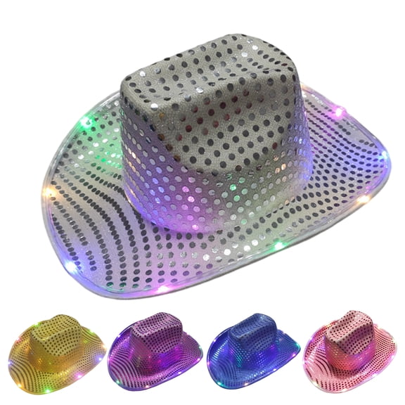 Pink Season LED Light-Up Cowboy Hat Retro Western Style Luminous 9 Color Available Christmas Party Nightclubs Performance Photo Prop Cap