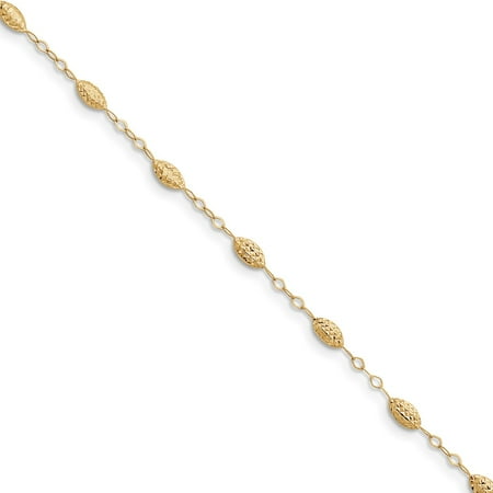 ankle bracelet anklet jewelry carats extender puff 14kt bead adjustable rice chain foot ice inch yellow plus beach gold dialog