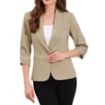 thumbnail image 2 of Blazer de solapa inspirador para mujeres con mangas 3/4, bolsillo, botón único, traje de trabajo, talla L, caqui, 2 of 6