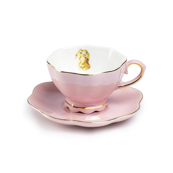Grace Teaware Pink Bunny Luster 7.5oz Tea Cup and Saucer
